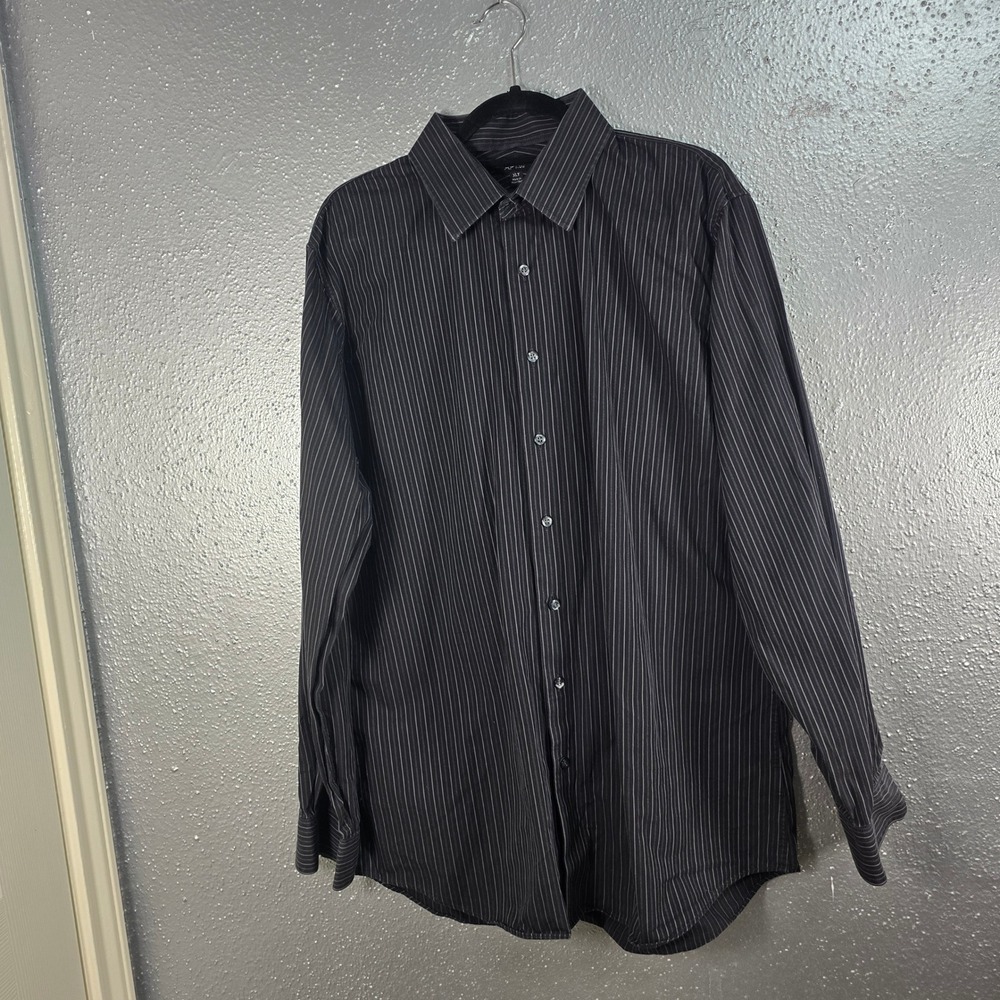 Apt 9 Mens XLT Black White Pinstripe Long Sleeve Button Down Dress Shirt Tall